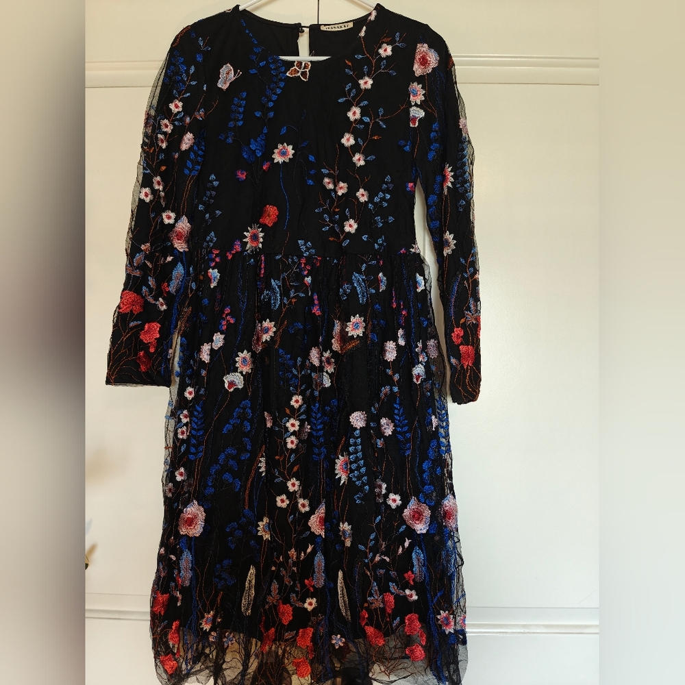 Black Dress with Floral Embroidery